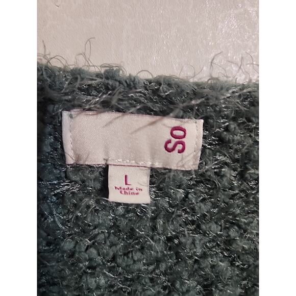 So Knit Sweater Color Block Wide Stripe Green White Fuzzy Tunic sz Large - Picture 3 of 6